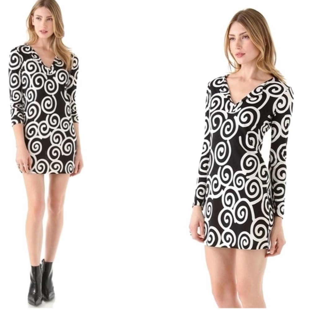 Diane Von Furstenberg Black and White Swirl Mini Dress